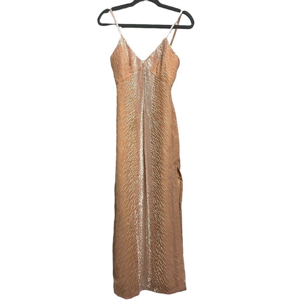 Vintage Giorgio Beverly Hills Champagne Embellished High Slit Body-con Maxi 6